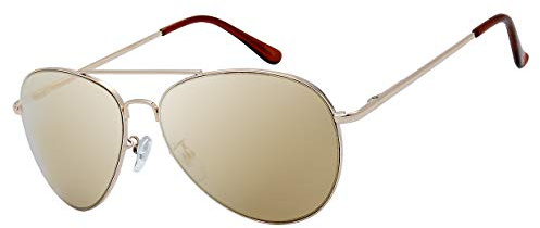 The Fresh Lunettes de soleil aviateur classiques avec monture en métal et verres miroir avec coffret cadeau (35-GOLD (Spring Temple), doré)