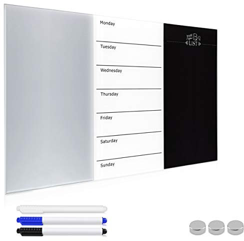 Navaris Magnettafel Wochenplaner Whiteboard aus Glas - Tafel 60x40 cm magnetisch zum Beschriften - Magnetwand Kalender inkl. Magnete Stifte Halterung