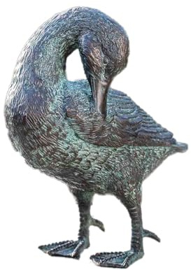 IDYL Bronze-Skulptur Ente die Sich putzt, 23x11x21 cm