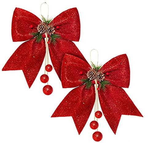 Weihnachtsschleifen, Große Weihnachtsbaumschleife,Red Glitzer Pailletten-Schleife,Schwalbenschwanz Bowknot, Weihnachtsdekorationsschleifen für Weihnachtsbaum, Weihnachtskranz,Geschenk,25 x 30 cm,2PCS