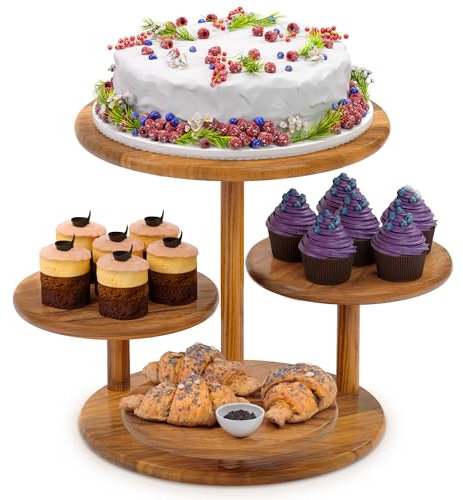 HURZMORO Runder Cupcake-Turm-Ständer mit 4 Etagen für 50 Cupcakes, Holz-Kuchenständer mit gestuftem Tablett, Bauernhaus-Tablett, Dekoration,Cupcake-Display für Geburtstag, Abschluss,Babyparty,Teeparty