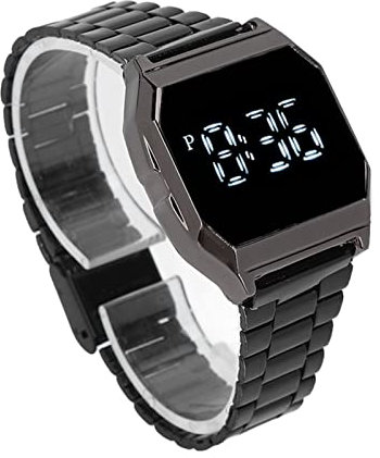 Fockety Reloj Deportivo Digital - Correa de Acero Inoxidable, Pantalla Táctil LED Transparente Multifuncional con Función de Cronógrafo de Alarma para Hombres y Mujeres