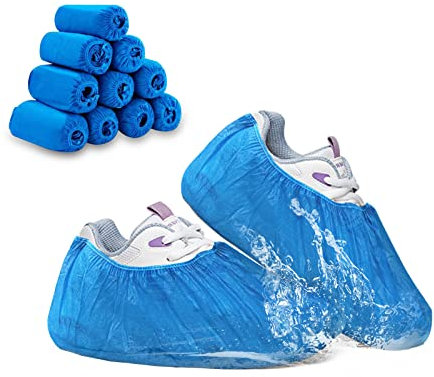 Gvolatee 100 Stück Blau Überziehschuhe Einweg, Anti-Rutsch Wasserdicht Vliesstoff Schuhüberzieher Rutschfest, Universalgröße Überschuhe, Staubdicht Schuh Überzug für Medizin, Bau, Garten, Fabrik