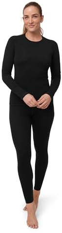 DANISH ENDURANCE Merino Wool Base Layer Set 180g/m² Midweight for Women, Thermal Long Sleeve Top and Leggings, Black, XL