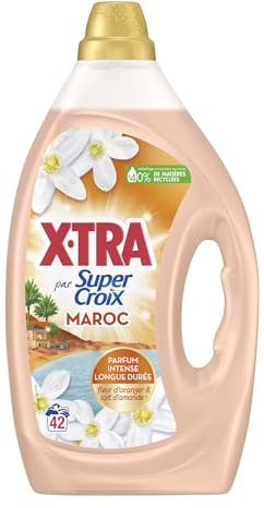 XTRA par Super Croix, Maroc, Lessive Liquide, Lessive Parfumee, Parfum Fleur d'Oranger & Lait d'Amande, Efficace des 20°C, Proprete & Evasion a Chaque Lavage, 42 Lavages