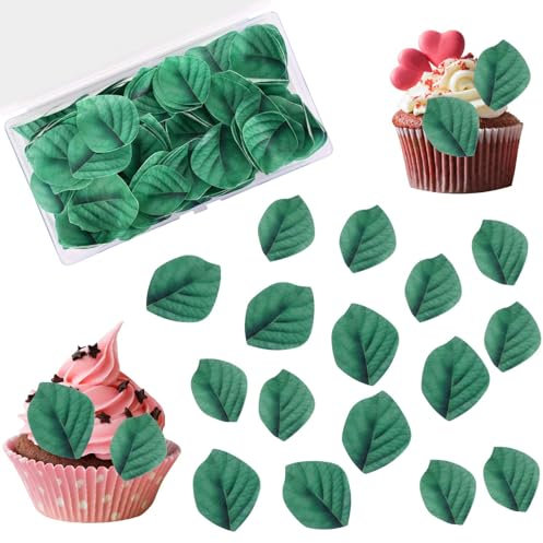 100 Pezzi Foglia di Cake Decorazioni,Decorazioni Commestibili per Cupcake,Tropicali per Torte a Forma di Foglia,Foglia di Carta di Wafer per Decorazione di Torte, per Festa di Compleanno (Verde)