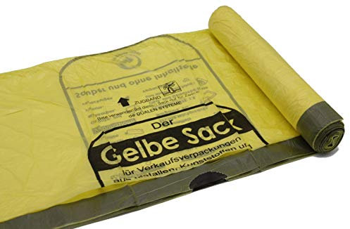 Lot de 5 rouleaux de sacs jaunes de 90 litres - 15 µ - 13 sacs par rouleau - Avec cordon de serrage pratique