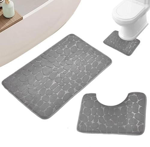 Coral Fleece-Matten – saugfähiger Badezimmerteppich, Badvorleger, schnell trocknend, Korallen-Fleece-Bad-Set, Badezimmer, 2-teiliges WC-Vorleger, rutschfeste Fußmatten für Badezimmer, Küche, Zuhause,