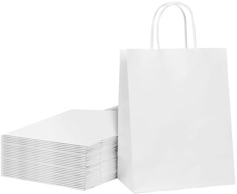 Papiertüten, 30 Stück Geschenktüten, 15X8X21cm Papiertüten mit Henkel Kraftpapiertüten für Einkaufen Hochzeiten Verpackungen Partys Geburtstag Weihnachten(Weiß)