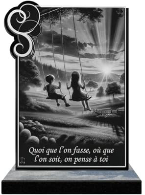 Eternel - Plaque Funéraire Personnalisée Cadre Ornements - Enfants Balançoire, Enfance, Jeux - Texte Personnalisable, Plaque Funéraire Gravée au Laser pour Hommage, Plaque Cimetière, Tombale Sépulture