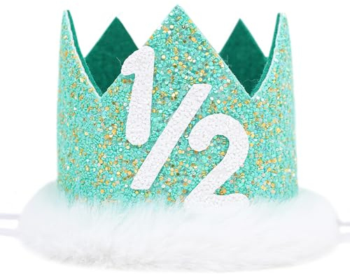 Green Half Birthday Crown Hat - Christmas 1/2 Party Hat, Winter Onederland Party Hats, Baby Half Decorations (Birthday Crown 1/2)