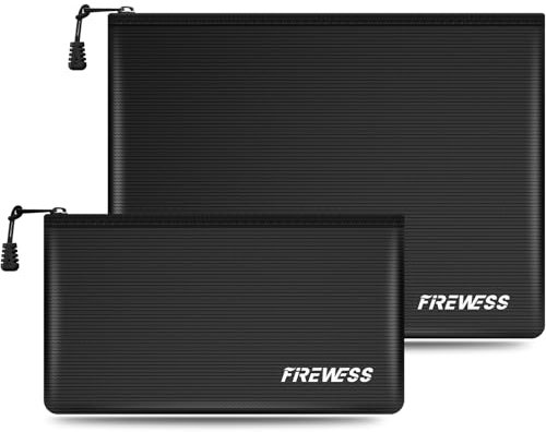 2 Pezzi Borsa Portavalori Ignifuga, 34 x 25 cm e 28 x 15 cm, Porta Documenti Moto, Resistenti al Fuoco e all'acqua, Per Documenti, Contanti, Passaporto, Chiavi