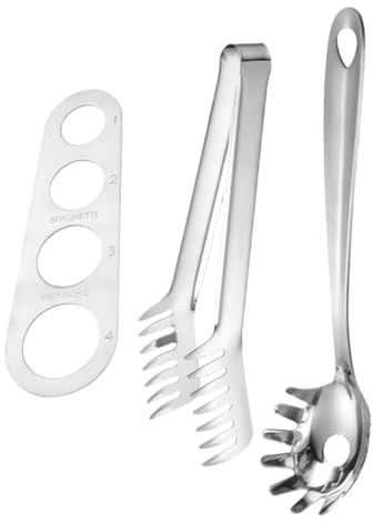 LIFKOME Set de Outils Acier Inoxydable pour Mesurer et Servir Spaghettis Cuillère à Pâtes Pince Ergonomique et Tamis pour Cuisine