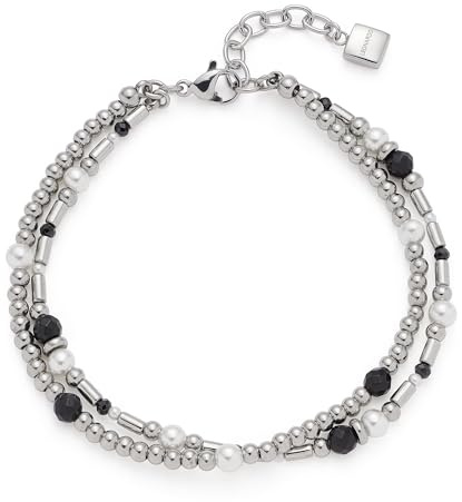 JEWELS BY LEONARDO armband Sabine, dubbla rader armsmycken av silverfärgat rostfritt stål, silverelement med pärlor i svart-vitt, 18,5–21 cm längd, smycke present för kvinnor, 024936