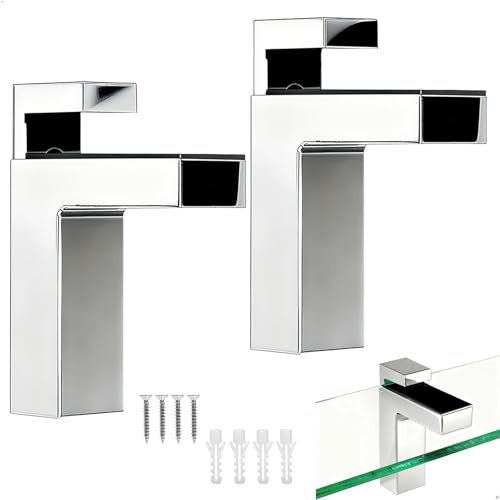 Soporte Estante Cristal 2 Piezas Ajustable Soporte Estanteria Pared con Tornillos de Fijación,Soporte Balda para Estanterías de Madera y Cristal de 3 a 28 mm de Grosor (Plata)