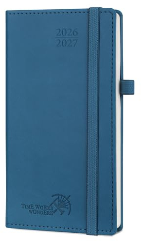 POPRUN Agenda Pocket 2026 2027 Veckoagenda 16,5 x 9 cm från Aug'26 - Dec'27, 17 Månader Liten Skolplanerare, Hårt PU Läderomslag med Tidsindelning, Papper 80 gsm,Nattsblå | 17-månaders mötesplanerare, (aug.2026-dec 2027), kalender 2026 2027,1 vecka 2 sida med pennögla (nattblå)