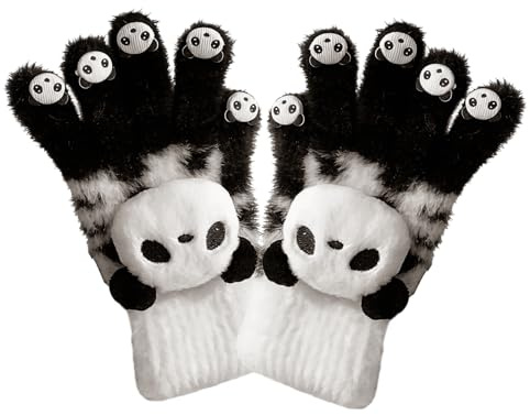 Guantes De Dedo Completo para Mujer - Tema De Panda Suave Y Cálido, Guantes De Punto De Ciclismo con Dedos Completos para Damas Adultos Estudiantes Desplazamientos Viajes Salidas Familiares E
