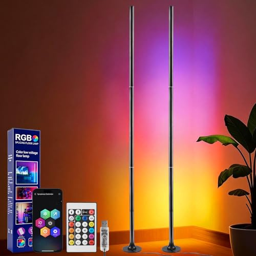 Sylvwin Lampada da Terra a LED, RGB LED, Lampada Angolare, Musica Sync, Lampada da Terra RGB con Telecomando, 16 Milioni di Colori, Modalità Musica, fai da te, per Camera da letto, sala giochi, 2