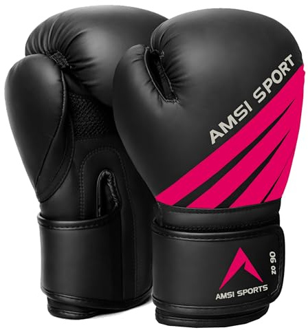 AMSI SPORTS Kids Pink Boxing Gloves 6 OZ Punch Bag MMA Muay Thai Boy Martial Arts Kick Boxing Sparring Training Fighting PU Leather