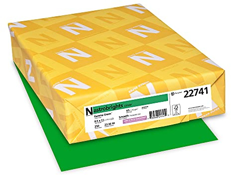 Astrobrights Colored Cardstock, 8.5” x 11”, 65 lb / 176 GSM, Gamma Green, 250 Sheets