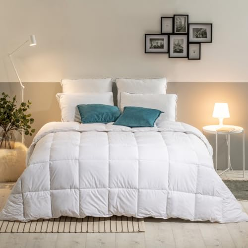 Bleu Calin Couette Très Chaude 1 Personne, Sensation Duvet, Enveloppe coton, Blanc, 140 x 200 cm