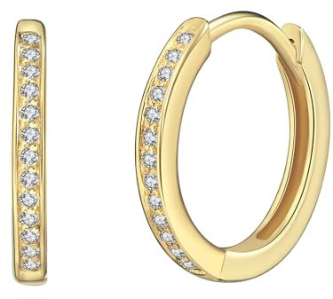 Rafaela Donata Damen Creolen aus 925/- Sterling Silber gelbvergoldet mit Zirkonia weiß - Klappcreolen Silbercreolen Gelbgold klassisch