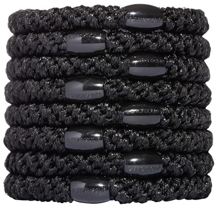 L. Erickson Pony Hair Ties - Black - 8 Pack Ponytail Holders - No Damage Hair Accessories for Women