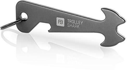 FABACH TROLLEY SHARK Blacky Einkaufswagenlöser Schlüsselanhänger - Abziehbarer Einkaufswagenchip, Einkaufschip für Einkaufswagen aus Edelstahl/Metall - Kein Steckenbleiben im Pfandschloss