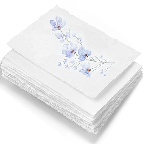 Wanderings Papel A4 Hecho a Mano Borde Desgarrado y Paja Incrustada - 8,25 x 11,7 / 21x30 cm, 150 GSM, 50 Hojas Texturizado - Acuarela Ligera, Dibujo, Escritura, Impresión y Técnicas Mixtas