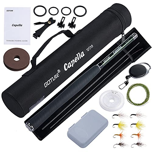 Goture 12FT/3.6M Tenkara Rod Kit 30T Carbon Fiber Portable Telescopic Fly Fishing Rod Combo for Travel, Trout,Bass, Crappie, Inshore Stream Fishing Package