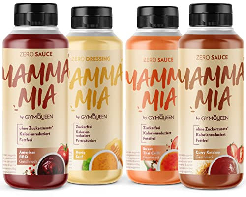 GymQueen Mamma Mia Zero Sauce 4x265ml, kalorienreduziert, ohne Fett & ohne Zuckerzusatz, zum Verfeinern von Gerichten oder als Salat-Dressing