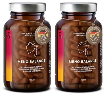2er Set - Meno Balance - Meno Komplex Wechseljahre - 240 Kapseln (4 Monatsvorrat) - Hormon Balance mit Yamswurzel, Rotklee, Sibirischer Rhabarber, Baldrian, Hibiskus - Menopause Kapseln - hormonfrei