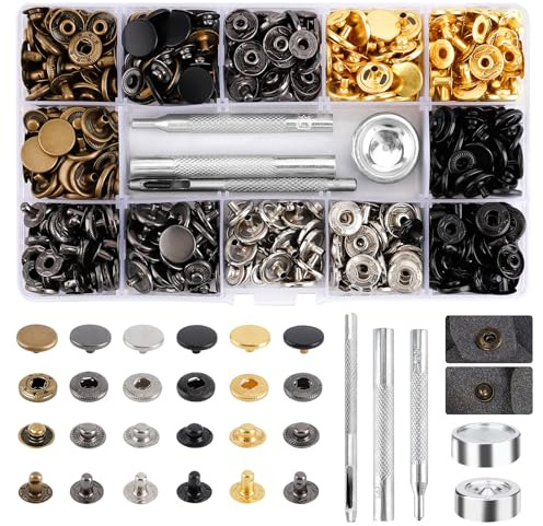 150 Boutons Pression en Métal,Boutons-Pression en Métal de 6 Couleurs Avec Trousse à Outils,Pour Sacs à Dos de Chemise en Cuir,Ceintures de Sac de Chapeau,Cuir de Bricolage