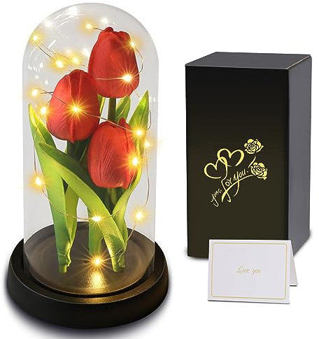 Touloube Regalos del Día de la Madre para Mamá, Flor de Tulipán Artificial Regalos para Ella,Ramo de Flores de Tulipanes, Ideas Regalo Mujer Romántico Boda,Regalo de Flores Artificiales para Mujeres