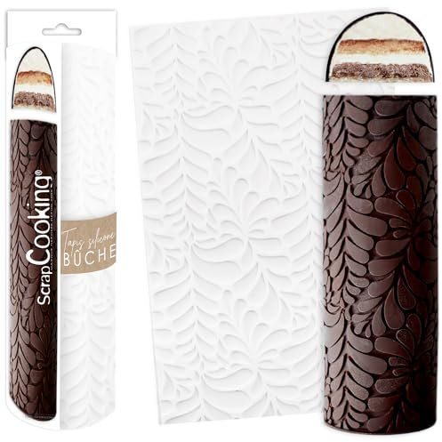 ScrapCooking - Tapis Bûche Silicone « Ondine » - Moule Bûche de Noël 3D en Relief - 28,3 x 18 cm - Qualité Professionnelle - Pâtisserie, Dessert, Gâteau Original - Avec Recette - Blanc - 2975