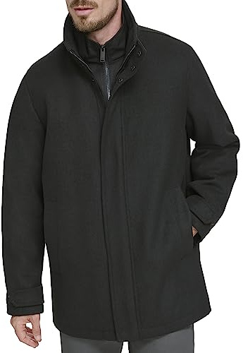Dockers Men's Wool Melton Two Pocket Full Length Duffle Coat, Black, Medium