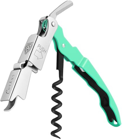 CORKAS Cavatappi Professionali Apribottiglie, Cavatappi da Sommelier, Coltello da sommelier, Cavatappi per Camerieri Apri Bottiglia Accessori del Vino e Regali (Verde chiaro)