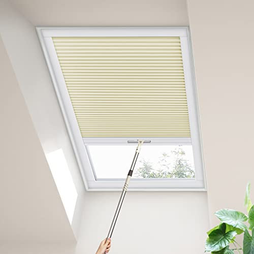 Moonice Skylight Blinds Cordless Roof Honeycomb Window Blinds Light Filtering Cellular Pleated Roof Shades for Home Easy to Install Shades for Inclined Plane Room Windows Custom Size (Cream)