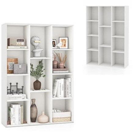 KOMFOTTEU Libreria Aperta con 11 Scomparti, Libreria a Cubi, Arredamento Casa, Scaffale da Ufficio, 74 x 24 x 106 cm (Bianco)