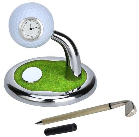 Pluuttiem Golfuhr-Stifthalter mit Uhr, Mini-Desktop-Golfballstiftständer, Home-Office-Desktop-Golfstiftständer, Uhr, Ornament, Langlebig, Einfache Installation, Einfach zu Bedienen