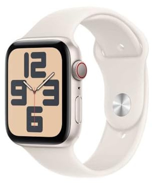 Apple Watch SE (2. Generation) GPS + Cellular 44 mm Smartwatch mit Aluminiumgehäuse in Polarstern und Sportarmband in Polarstern (S/M). Fitness und Schlaftracker, Unfallerkennung, Herzfrequenzmesser