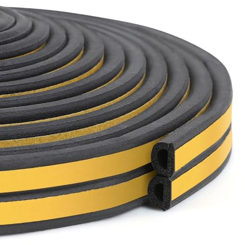Inwee Tira de Sellado para Puertas y Ventanas, Goma Burlete para Puerta, Cinta de Sellado de Espuma Autoadhesiva Tipo D,Fuertemente Adherido,Contra Corrientes Frías/Antisonido/Anticolisión,5M Negro