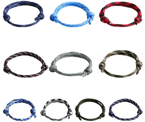 DAJISI 10 Stück Segeltau Armband, Freundschaftsarmbänder Zopf Freundschaftsarmband Surfer Armband Herren Surferarmband Damen Einstellbar Armband Stoff für Freunde, Familie, Klassenkameraden