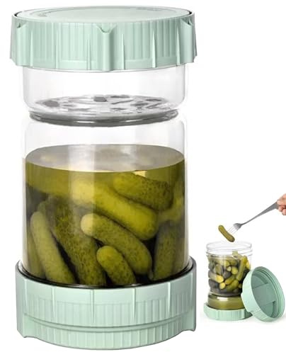 YUEMING Glas inläggsglas med sil timglas, gurkglas att vända om, pickle och oliv för juice separator av våta och torra, lufttätt kimchi-glas för vinäger gurka oliv kimchi Jalapenos