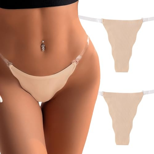 Adigau 2 Pezzi Perizoma Donna Tanga Invisibile Slip Mutandine Senza Cuciture Vita Bassa G-String Intimo Elastico con Cinturino Trasparente Regolabile Taglia S