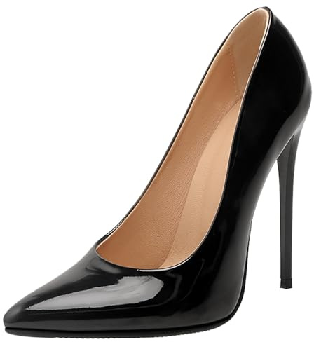 XIEPP Escarpins Stiletto sexy avec bout pointu - Talons hauts à enfiler pour femme - Design minimaliste et classique avec talon ultra fin, Noir , 39 EU