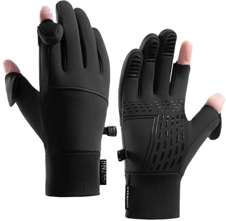 TRIWONDER Guanti da MTB Invernali con Dita Ribaltabili per Uomo Donna, Guanti Termici da Bici Antiscivolo per Moto Guida Ciclismo Pesca Barca Caccia (Nero con Punta Ribaltabile, XL)