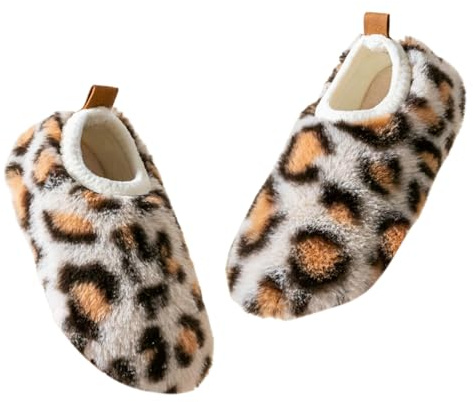 Generisch Zapatillas de estar por casa para niñas con suela suave, cálidas y cálidas zapatillas de forro polar para niños pequeños y niños, calzado cómodo, beige, 34 EU