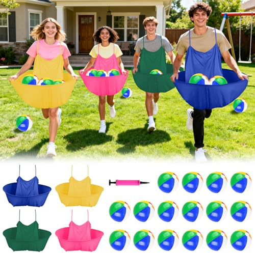 ROMANKAS Granny Pants Game, Granny Pants Yard Game Set with 16 Bouncy Balls and 1 Air Pump (Random Colors) 4PCS Granny Pants Outdoor Game for Adults and Family Reunion Team Game Party
