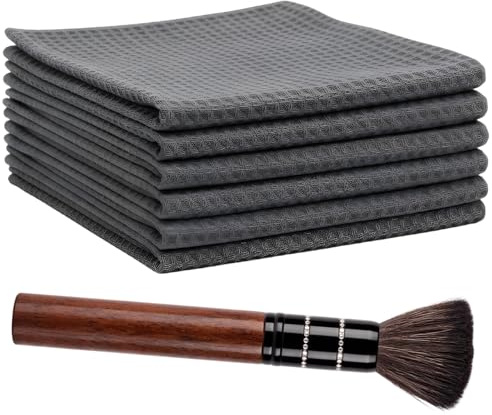 YQOPDEBD Barista Tuch, 6-teiliges Set mit Waffelstoff und Reinigungsbürste für Kaffee Siebträger Zubehör, Kaffee Zubehör Set in Grau mit Reinigungspinsel